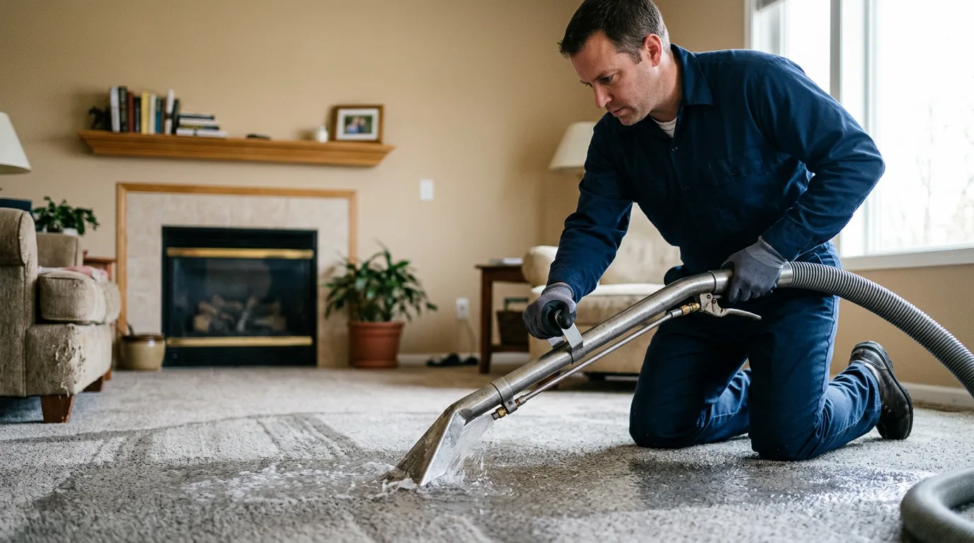 Water damage restoration technician working near Severy, KS